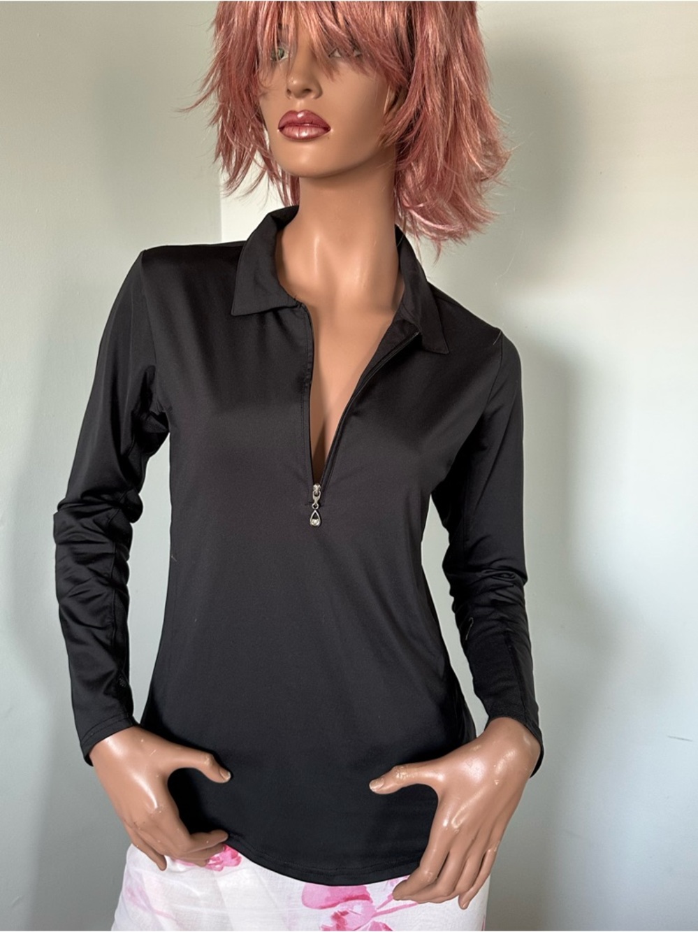 Classic Sun Soleil Black Long-Sleeve 1/4 Zip Polo Top SPF 50